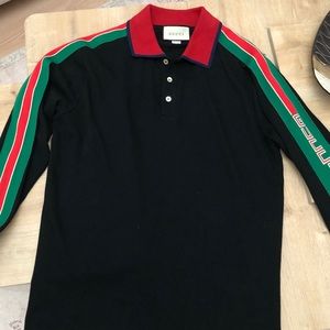 Gucci Men's Web-Striped Long-Sleeve Polo Shirt